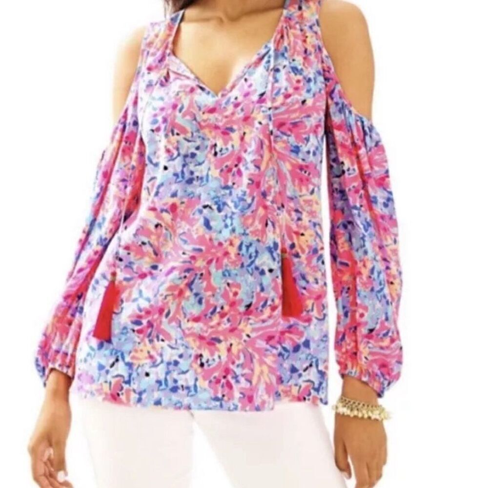 Lilly Pulitzer Finch Top Coco Coral Crab silk top blouse women's sizeāsmall
